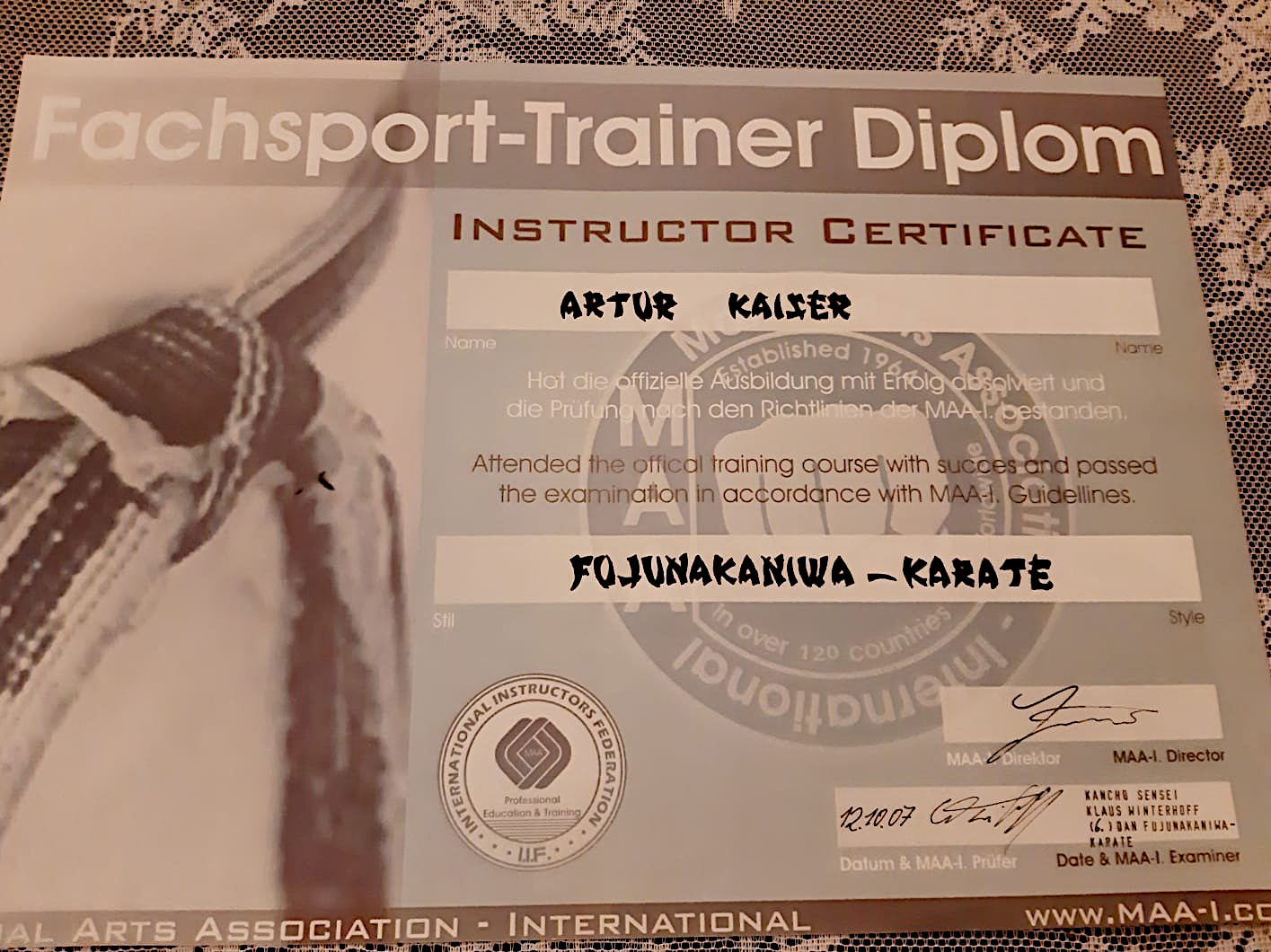 Bild vom Fachsport Trainer Diplom Artur Kaiser in Fujunakaniwa- Karate